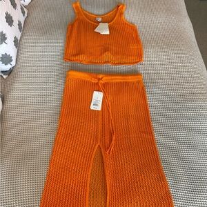 A New Day Vibrant Orange Knit Top and Skirt Swim Cover-up Set